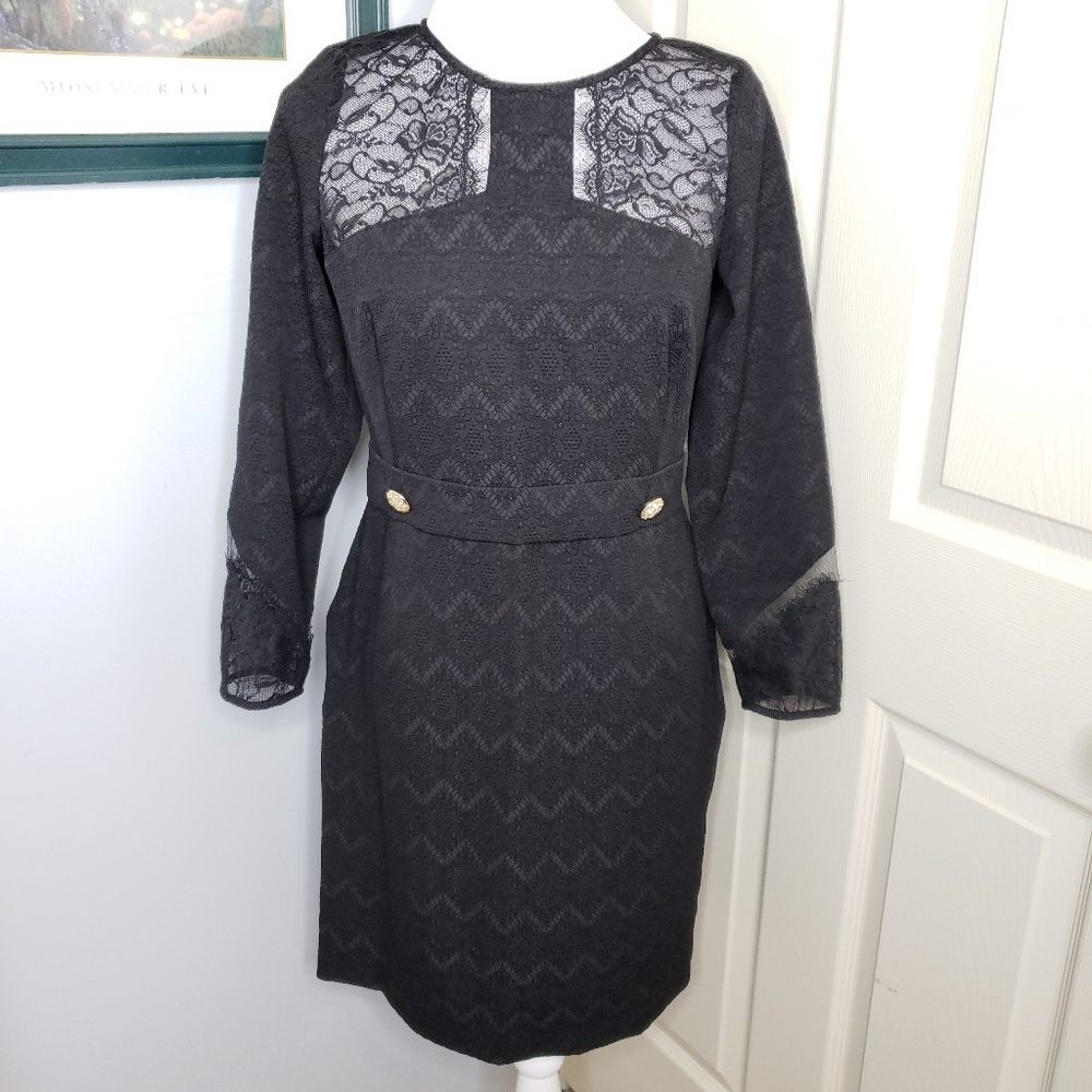 New! Arefeva Black Lace Bodycon Long Sleeve Dress